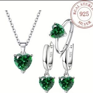Sterling Silver Green Heart Jewelry Set